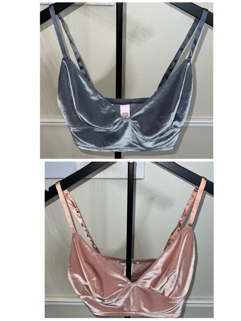 2 FOR 1: Victoria's Secret Blue and Pink Velvet Ribbed Bralettes! Size M/L.